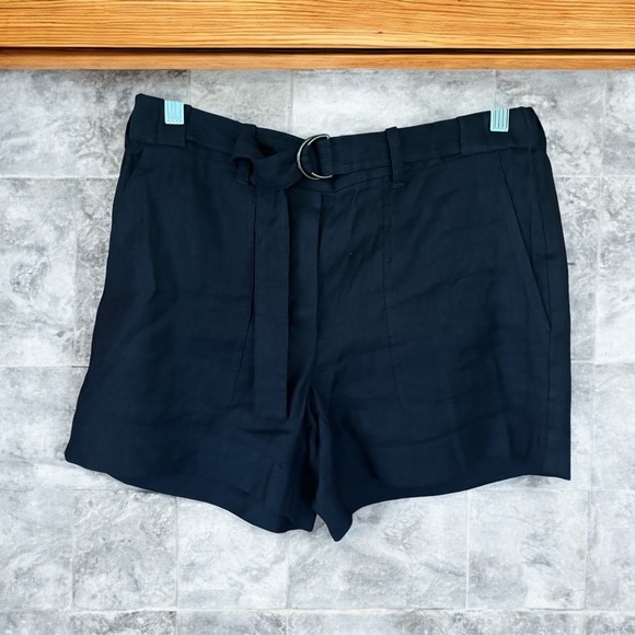 Aritzia Babaton Tyrone Belted Relaxed Linen Blend Shorts Black Sz S - Picture 1 of 9